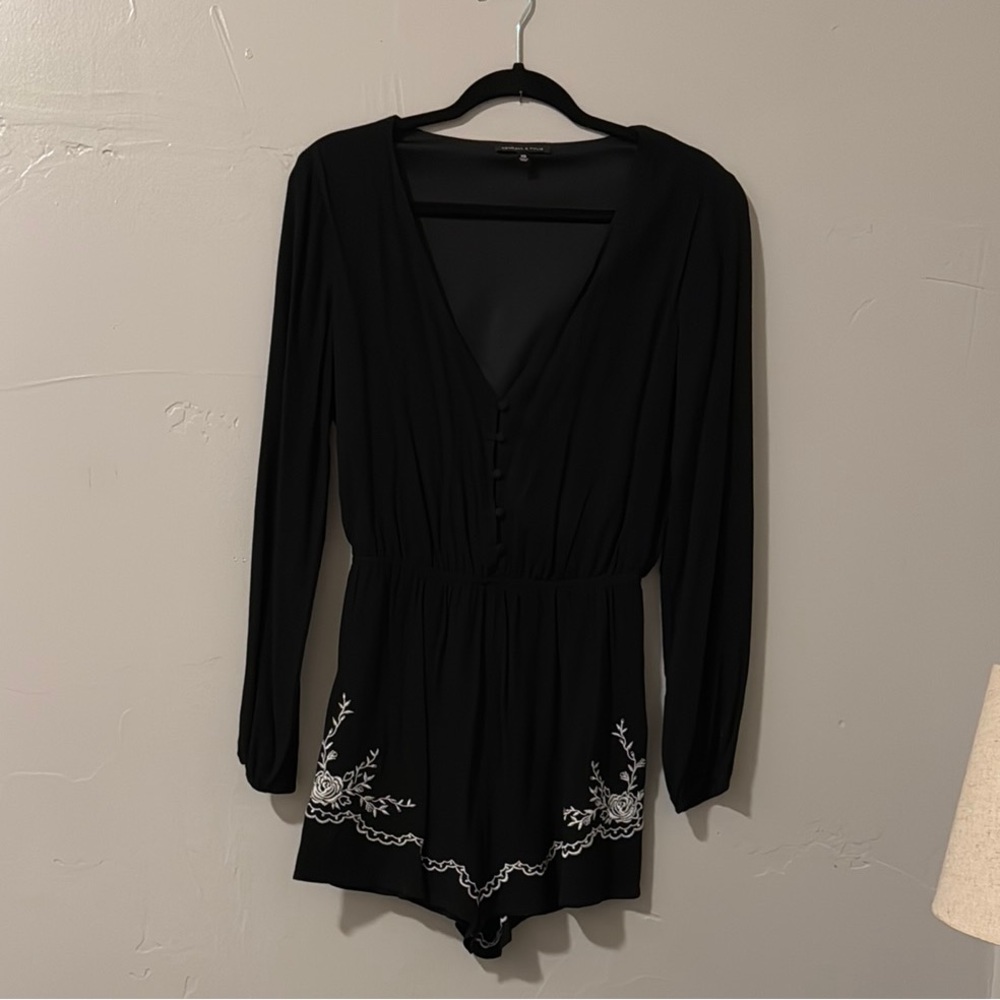 Kendall & Kylie Black Long Sleeve Romper with Embroidered Details